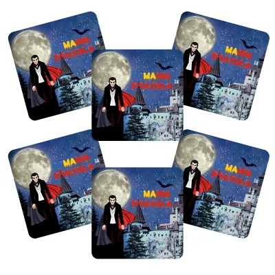 Dracula castelul bran, set 6 suporti coster din lemn, model a